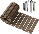 Wooden deck tiles and installation hardware on a white background