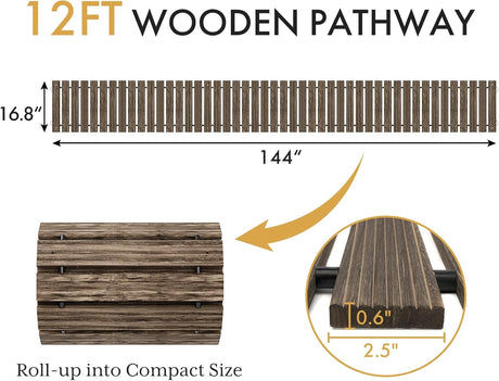 12ft wooden pathway with dimensions and compact size illustration