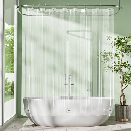 AmazerBath Medium Weight PEVA Shower Curtain Liner, 5G Waterproof & Weighted in Clear, main product image.