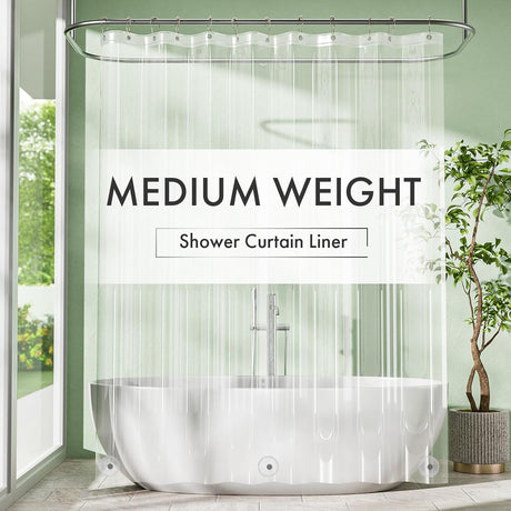 AmazerBath Medium Weight PEVA Shower Curtain Liner, 5G Waterproof & Weighted in Clear, main product image.