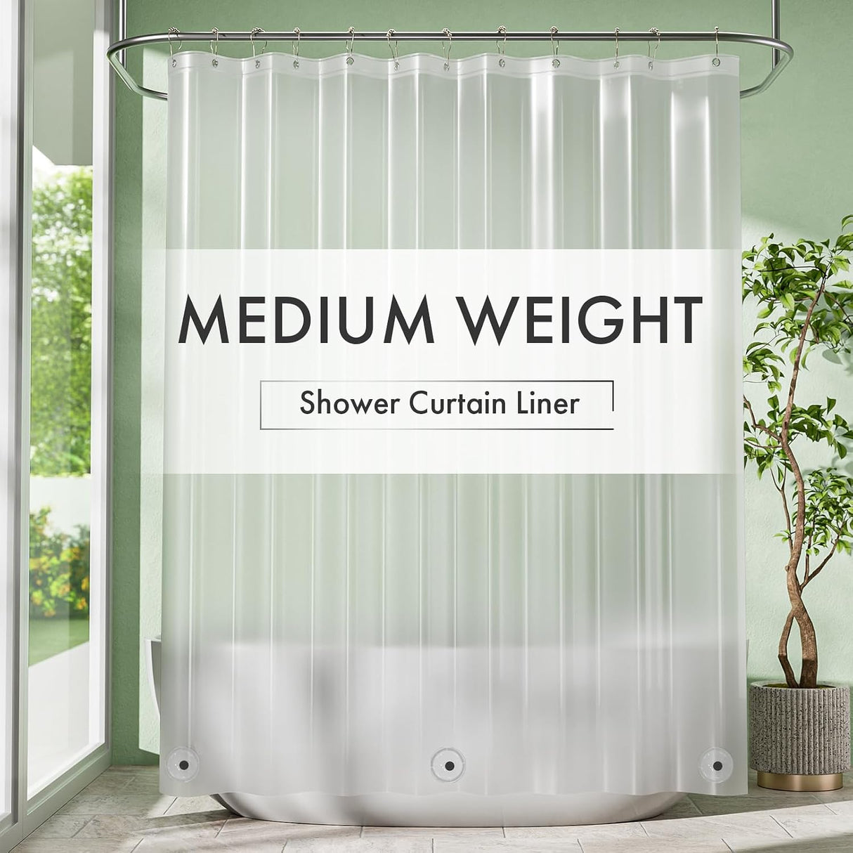 AmazerBath Medium Weight PEVA Shower Curtain Liner, 5G Waterproof & Weighted in Frosted, main product image.
