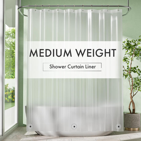 AmazerBath Medium Weight PEVA Shower Curtain Liner, 5G Waterproof & Weighted in Frosted, main product image.