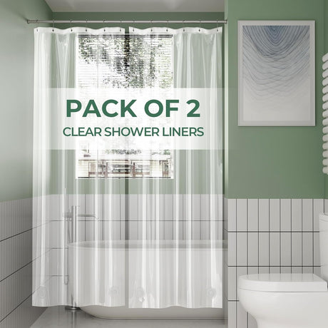 AmazerBath 2-Pack Lightweight PEVA Shower Curtain Liners, 3G Waterproof in Clear, main product image.