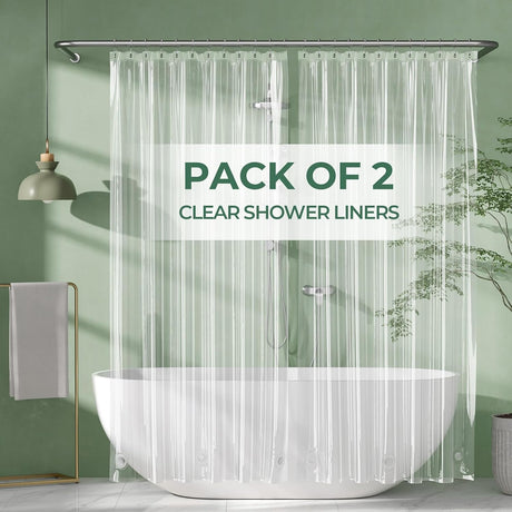 AmazerBath 2-Pack Lightweight PEVA Shower Curtain Liners, 3G Waterproof in Clear, main product image.