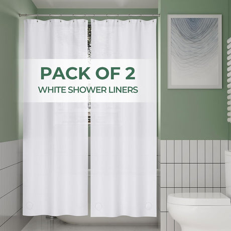 AmazerBath 2-Pack Lightweight PEVA Shower Curtain Liners, 3G Waterproof in White, main product image.