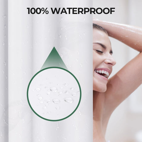 AmazerBath 2-Pack Lightweight PEVA Shower Curtain Liners, 3G Waterproof in White, 72"W x 72"L, product detail and key features.