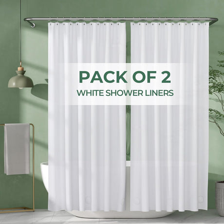 AmazerBath 2-Pack Lightweight PEVA Shower Curtain Liners, 3G Waterproof in White, main product image.