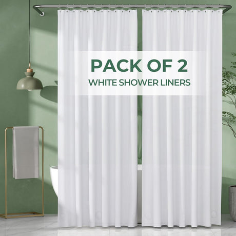 AmazerBath 2-Pack Lightweight PEVA Shower Curtain Liners, 3G Waterproof in White, main product image.