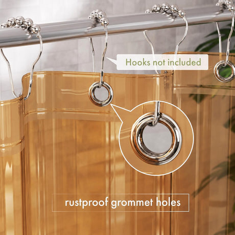 AmazerBath 3G lightweight PEVA shower curtain liner in Amber with rustproof grommet holes for secure, easy hanging.