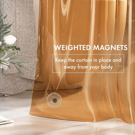 AmazerBath 3G lightweight PEVA shower curtain liner in Amber with weighted magnets to help keep the liner in place.