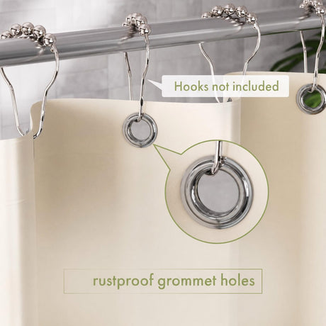 AmazerBath 3G lightweight PEVA shower curtain liner in Beige with rustproof grommet holes for secure, easy hanging.