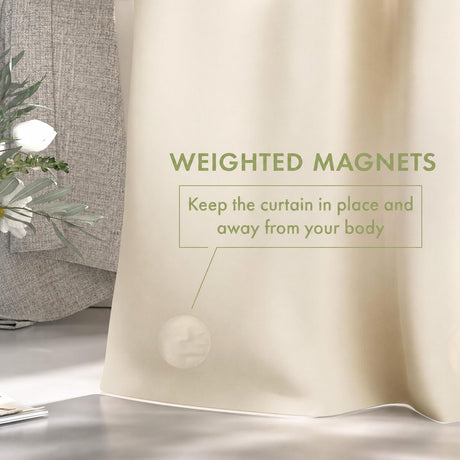 AmazerBath 3G lightweight PEVA shower curtain liner in Beige with weighted magnets to help keep the liner in place.