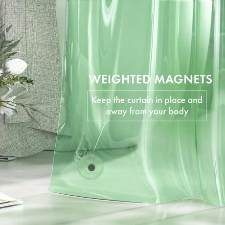 AmazerBath 3G lightweight PEVA shower curtain liner in Mint Green with weighted magnets to help keep the liner in place.