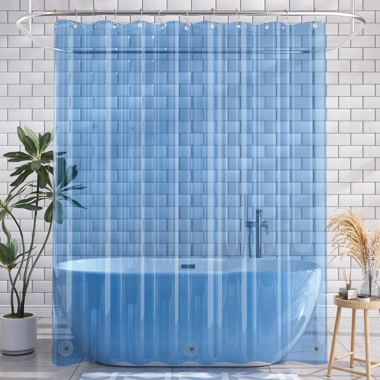 AmazerBath Lightweight PEVA Shower Curtain Liner, 3G Waterproof & Weighted in Blue, main product image.