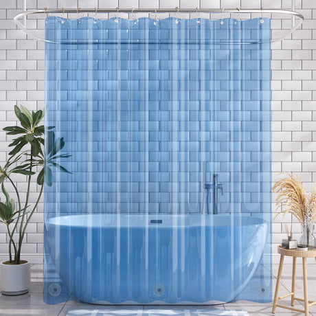 AmazerBath Lightweight PEVA Shower Curtain Liner, 3G Waterproof & Weighted in Blue, main product image.