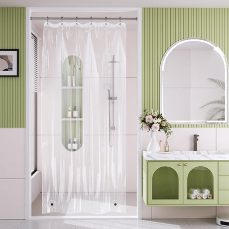AmazerBath Lightweight PEVA Shower Curtain Liner, 3G Waterproof & Weighted in Clear, main product image.