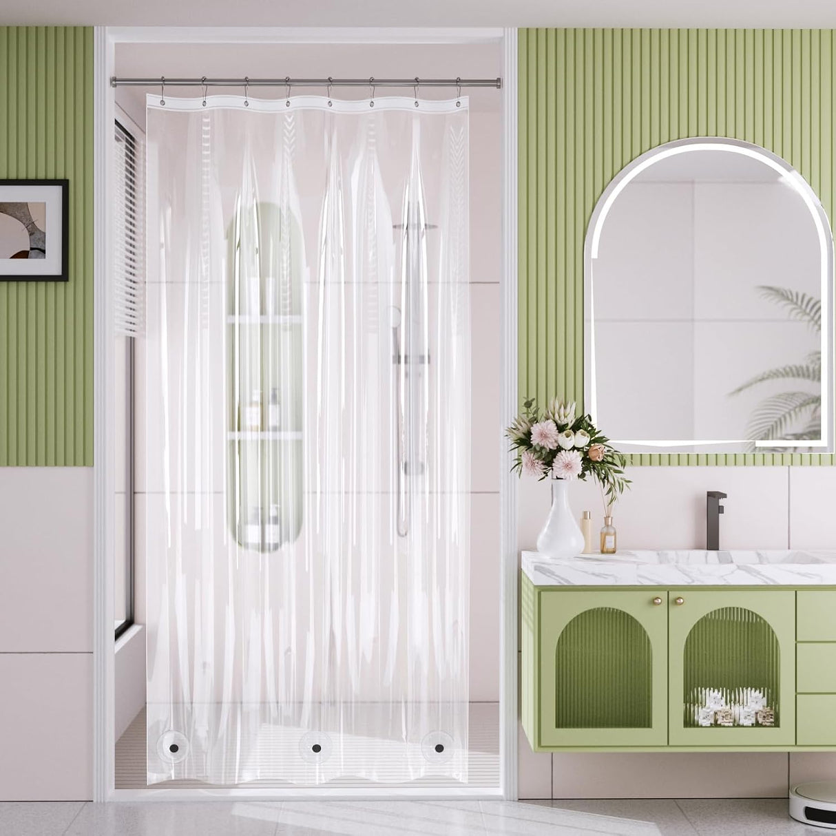 AmazerBath Lightweight PEVA Shower Curtain Liner, 3G Waterproof & Weighted in Clear, main product image.