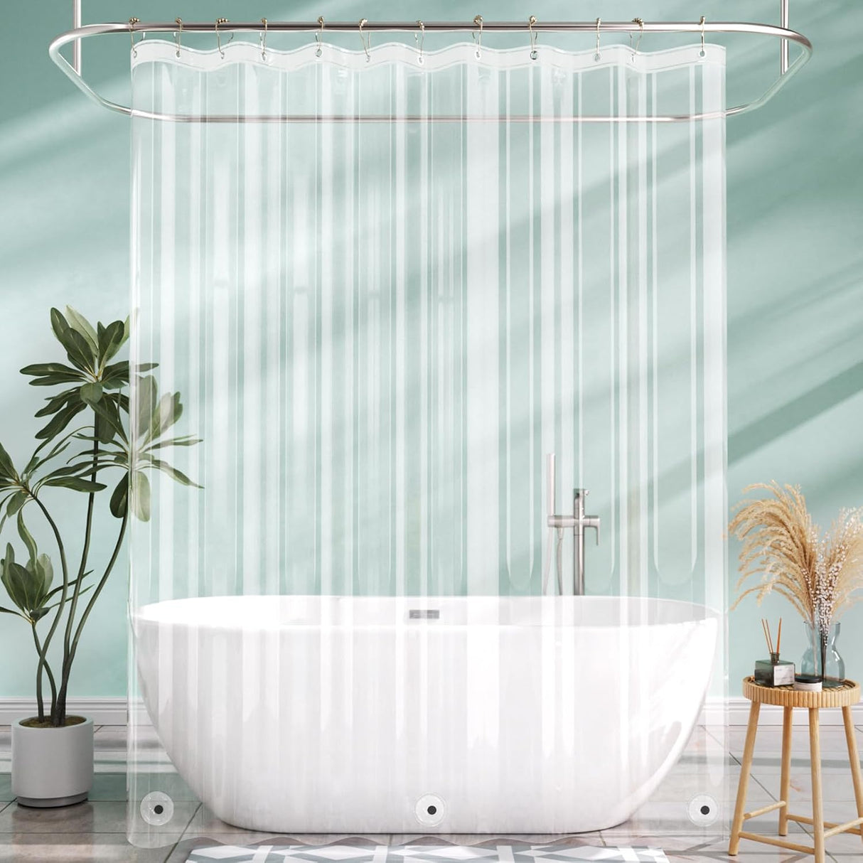 AmazerBath Lightweight PEVA Shower Curtain Liner, 3G Waterproof & Weighted in Clear, main product image.
