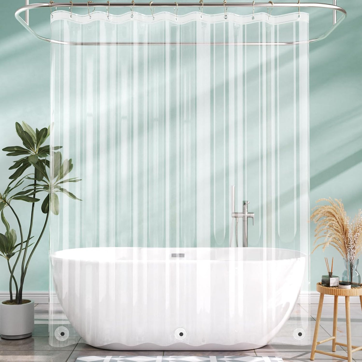AmazerBath Lightweight PEVA Shower Curtain Liner, 3G Waterproof & Weighted in Clear, main product image.