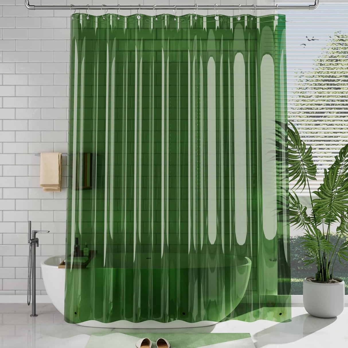 AmazerBath Lightweight PEVA Shower Curtain Liner, 3G Waterproof & Weighted in Green, main product image.