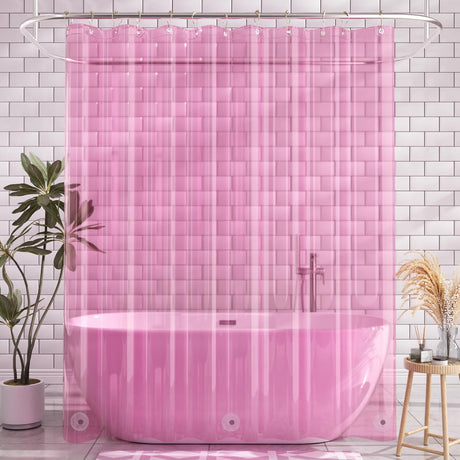 AmazerBath Lightweight PEVA Shower Curtain Liner, 3G Waterproof & Weighted in Pink, main product image.