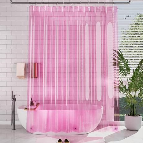 AmazerBath Lightweight PEVA Shower Curtain Liner, 3G Waterproof & Weighted in Pink, main product image.
