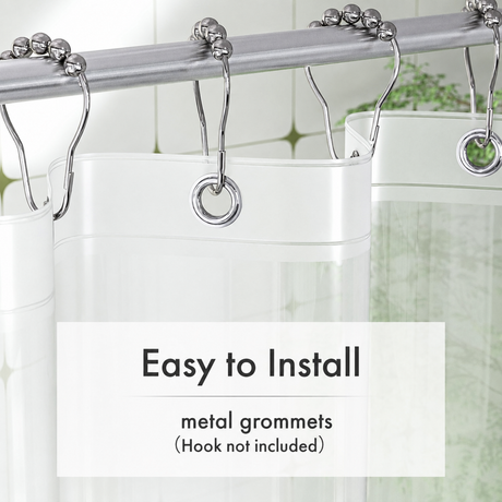 Close-up of AmazerBath frosted 5G PEVA shower curtain liner with metal grommets for easy hook installation.