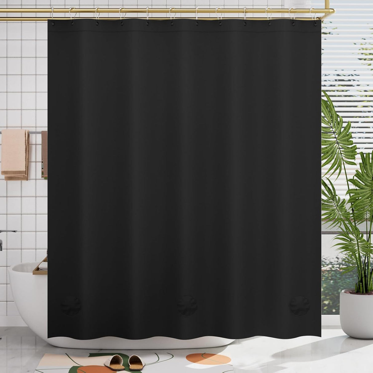 AmazerBath Heavy Duty PEVA Shower Curtain Liner, 8G Waterproof & Weighted in Black, main product image.