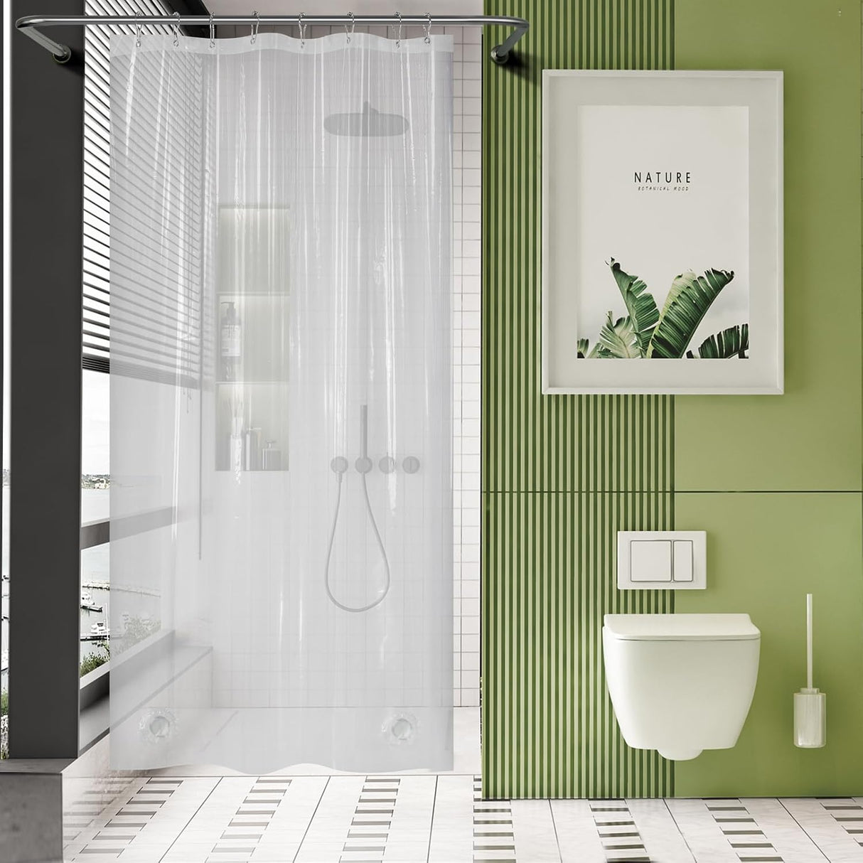 AmazerBath Heavy Duty PEVA Shower Curtain Liner, 8G Waterproof & Weighted in Clear, main product image.