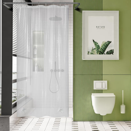 AmazerBath Heavy Duty PEVA Shower Curtain Liner, 8G Waterproof & Weighted in Clear, main product image.