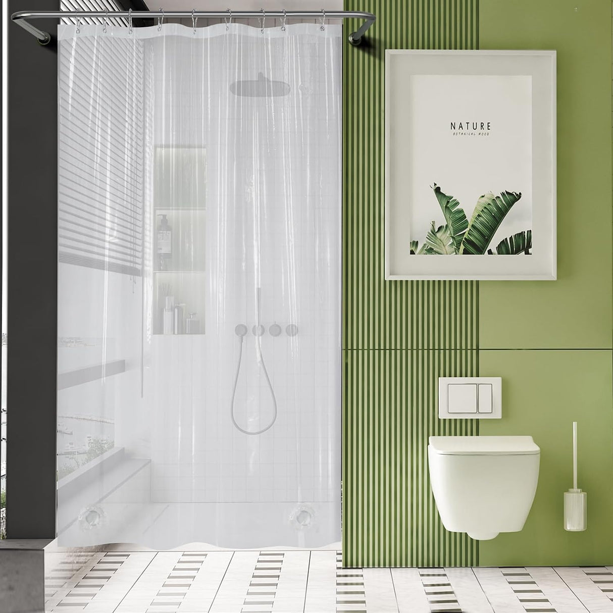 AmazerBath Heavy Duty PEVA Shower Curtain Liner, 8G Waterproof & Weighted in Clear, main product image.
