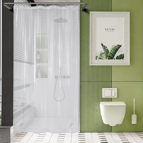 AmazerBath Heavy Duty PEVA Shower Curtain Liner, 8G Waterproof & Weighted in Clear, main product image.