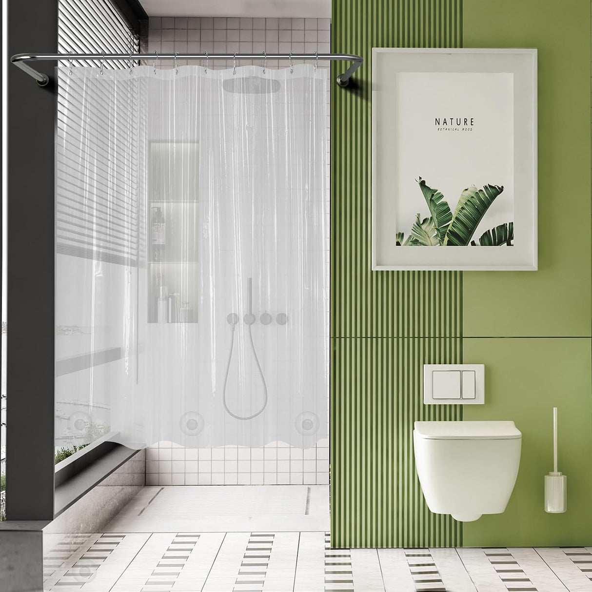 AmazerBath Heavy Duty PEVA Shower Curtain Liner, 8G Waterproof & Weighted in Clear, main product image.