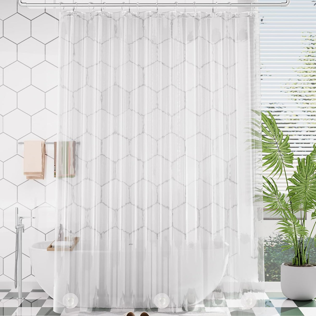 AmazerBath Heavy Duty PEVA Shower Curtain Liner, 8G Waterproof & Weighted in Clear, main product image.