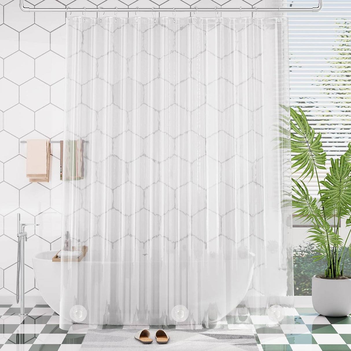 AmazerBath Heavy Duty PEVA Shower Curtain Liner, 8G Waterproof & Weighted in Clear, main product image.