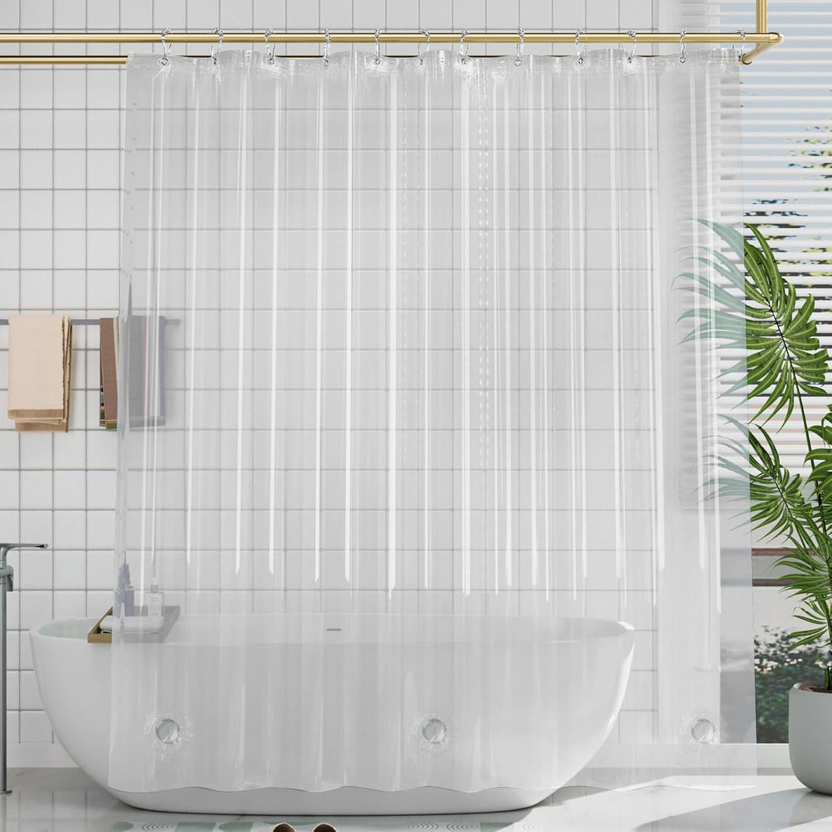 AmazerBath Heavy Duty PEVA Shower Curtain Liner, 8G Waterproof & Weighted in Clear, main product image.
