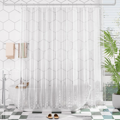 AmazerBath Heavy Duty PEVA Shower Curtain Liner, 8G Waterproof & Weighted in Clear, main product image.