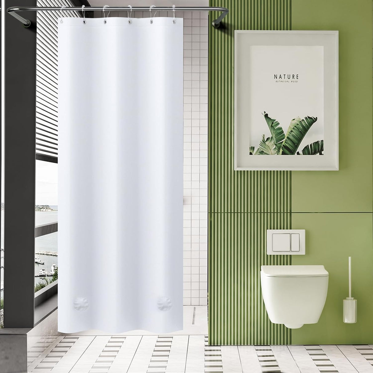 AmazerBath Heavy Duty PEVA Shower Curtain Liner, 8G Waterproof & Weighted in White, main product image.