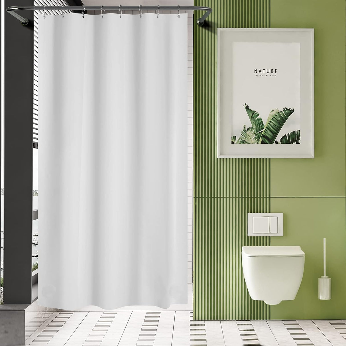 AmazerBath Heavy Duty PEVA Shower Curtain Liner, 8G Waterproof & Weighted in White, main product image.