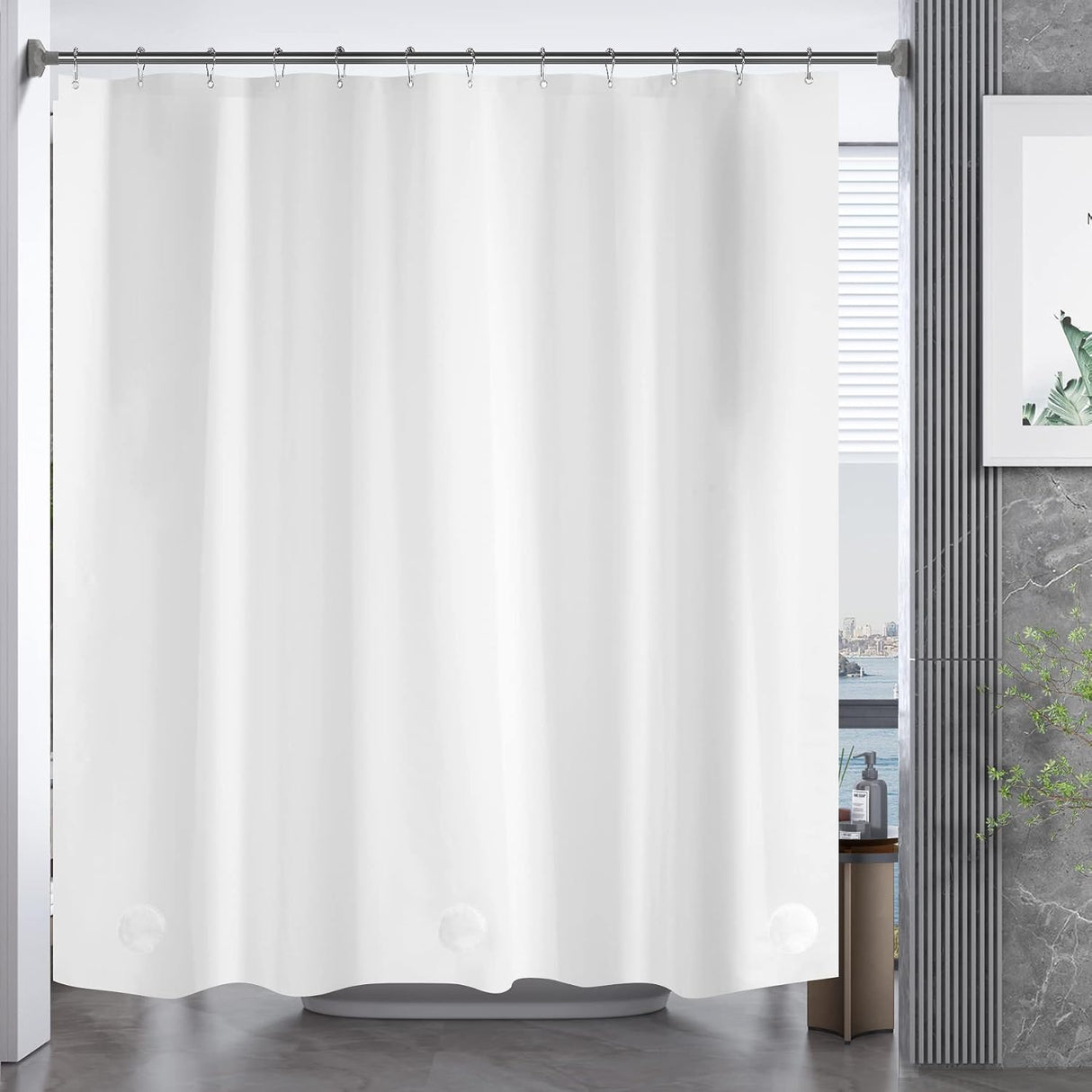 AmazerBath Heavy Duty PEVA Shower Curtain Liner, 8G Waterproof & Weighted in White, main product image.