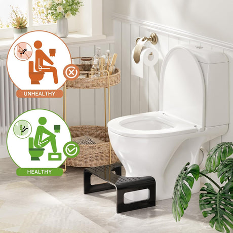 AmazerBath Black acrylic toilet stool, product gallery image showing design details and features.