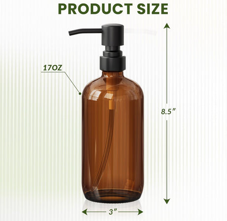 AmazerBath Amber Glass Soap Dispensers, 2-Pack in Black, detail image showing product design and key features.