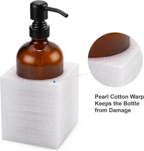 AmazerBath Amber Glass Soap Dispensers, 2-Pack in Black, detail image showing product design and key features.