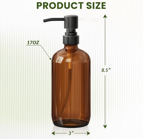 AmazerBath Amber Glass Soap Dispensers, 2-Pack in Bronze, detail image showing product design and key features.