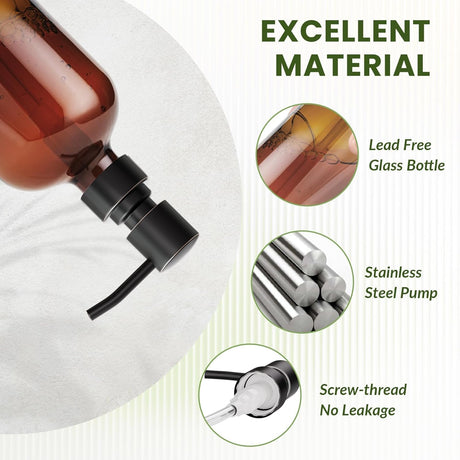 AmazerBath Amber Glass Soap Dispensers, 2-Pack in Bronze, detail image showing product design and key features.