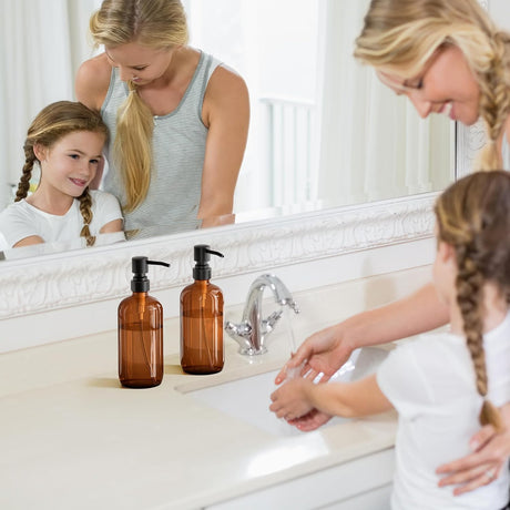 AmazerBath Amber Glass Soap Dispensers, 2-Pack in Bronze, detail image showing product design and key features.