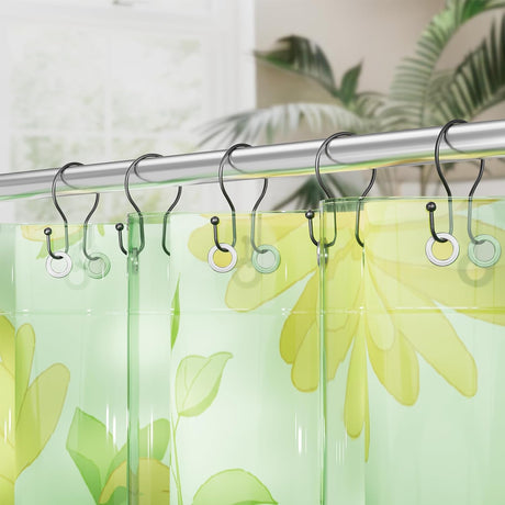 AmazerBath Anti-Drop Double Shower Curtain Hooks, Set of 12 in Black, Bead End, product detail and key features.