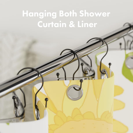 AmazerBath Anti-Drop Double Shower Curtain Hooks, Set of 12 in Black, Bead End, product detail and key features.