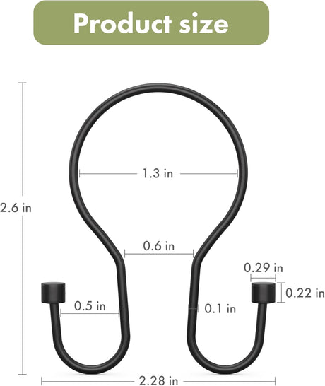 AmazerBath Anti-Drop Double Shower Curtain Hooks, Set of 12 in Black with Cap End, product detail image 2.