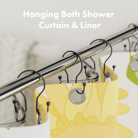 AmazerBath Anti-Drop Double Shower Curtain Hooks, Set of 12 in Black with Cap End, product detail image 3.